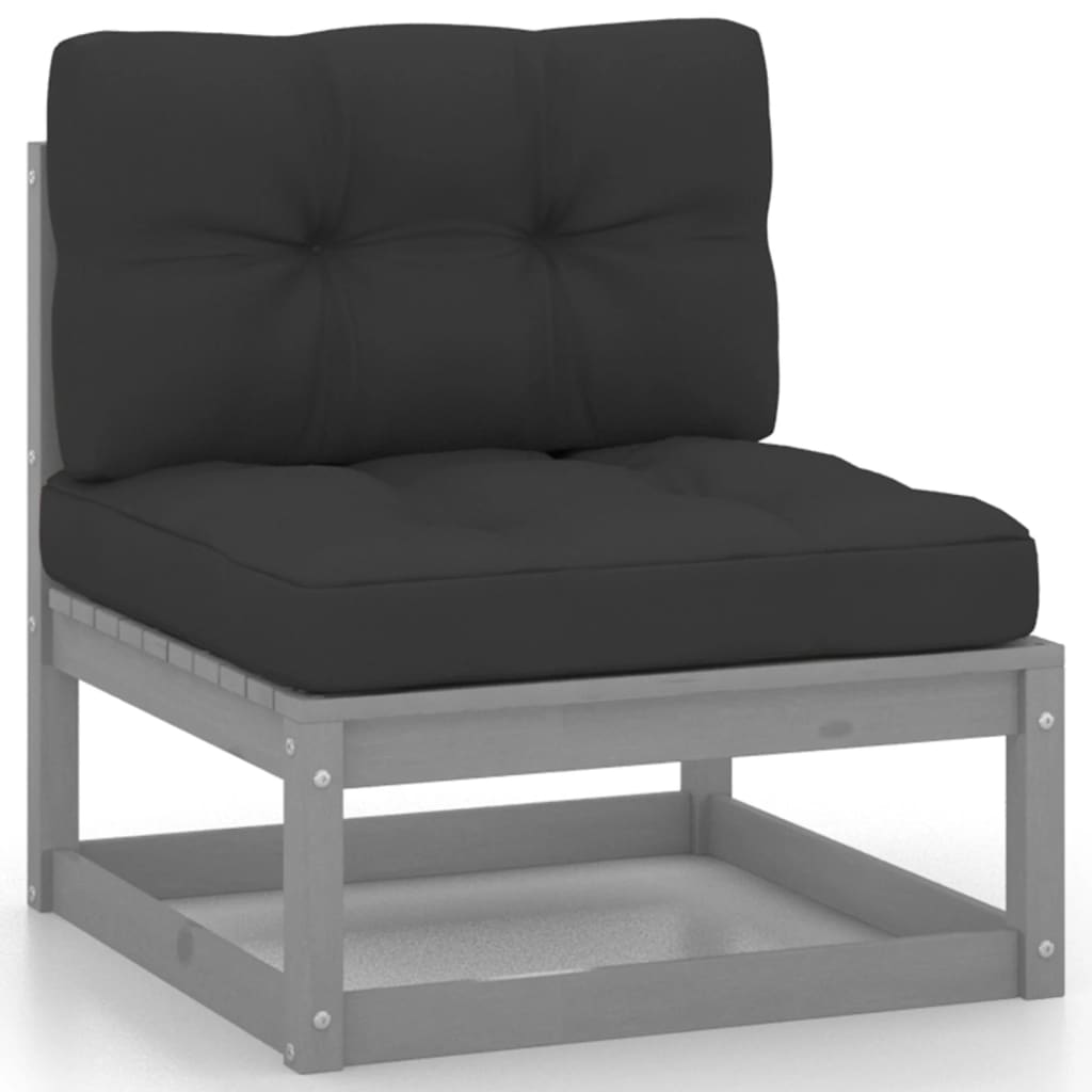 13-tlg. Garten-Lounge-Set mit Kissen Grau Kiefer Massivholz